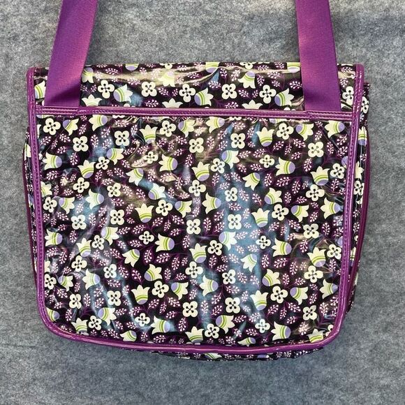 VERA BRADLEY Shoulder Purple Plum Petals Floral Frill Vinyl Messenger Bag NWOT - Picture 6 of 15
